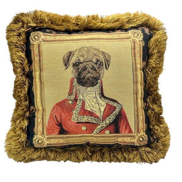 Borgata Regency Throw Pillow Pug Military Uniform Red Coat Formally Dressed Dog - Picture 5 of 6